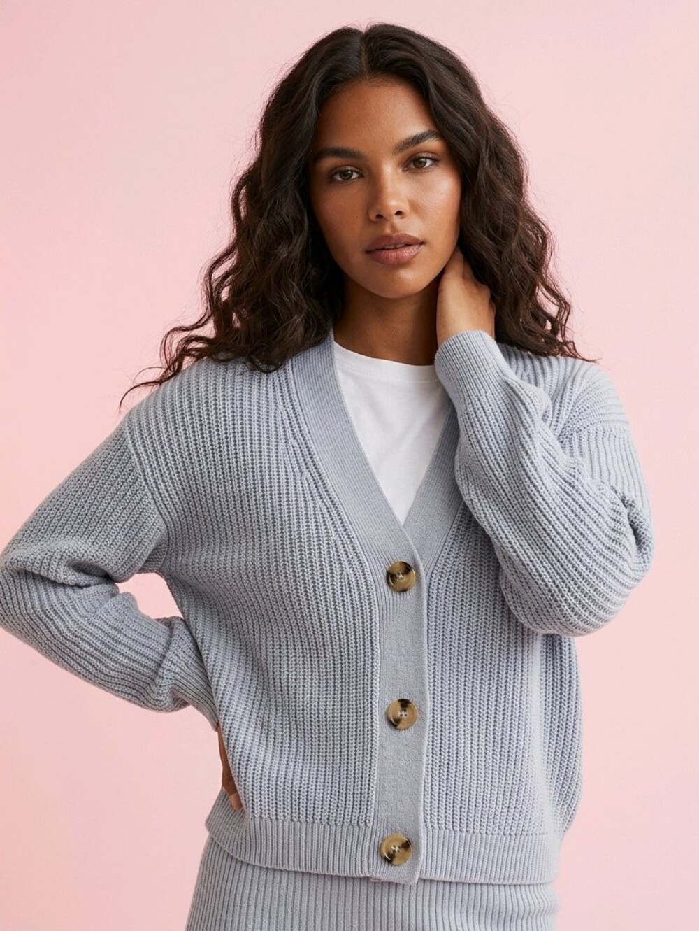 H&M Ice Blue Ribbed Button-Front Cardigan